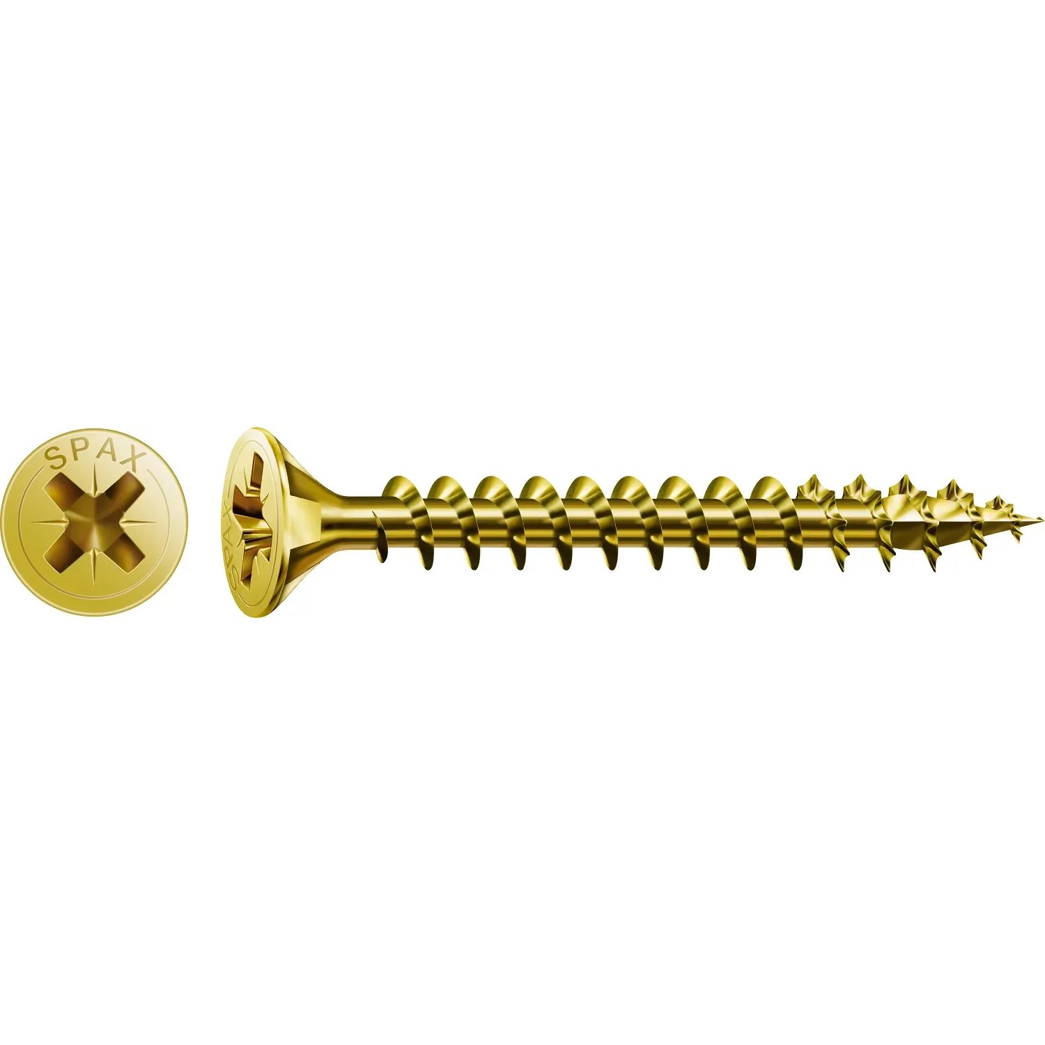 Goldene Spax Universalschraube 3,5 x 30 mm mit Senkkopf und PZ-Antrieb, 75 Stück.
