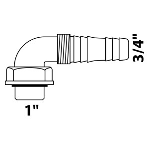 Weißer 90° Geräteanschluss von Kirchhoff, 30,3 mm (1 IG) x 24,2 mm (3/4 IG) für Spülen.