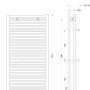 Technische Zeichnung: Schulte Design-Heizkörper Miami, Maße und Anschlüsse für Installation.