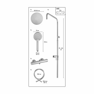 baliv Überkopfbrause-Set KBS-22.20, verchromt, mit Hand- und Kopfbrause, Thermostat und Brauseschlauch.