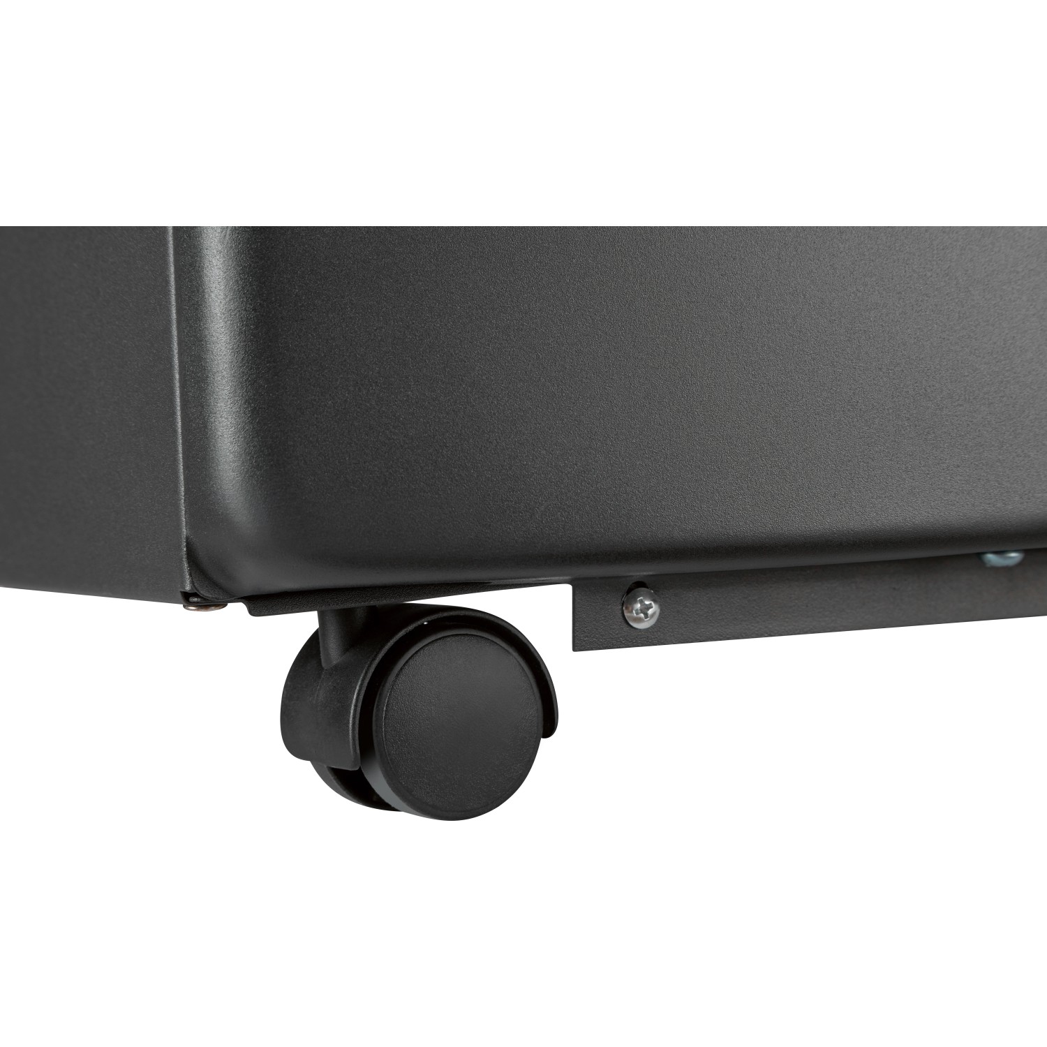 Detailaufnahme: Schwarzer Infrarot-Gasheizofen mit Rollen für einfachen Transport.