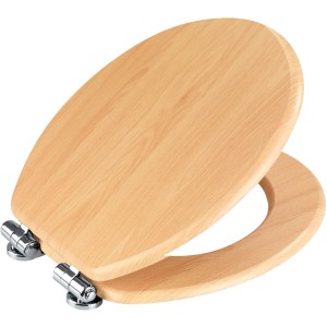 Wenko WC-Sitz Buche Natur MDF mit Absenkautomatik, braun, aus Holzfasern mit Chrom-Scharnieren.