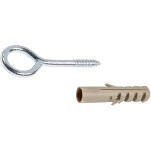 LUX Ringschraube 4,4x40 mm verzinkt mit Dübel, geeignet zur Befestigung in Mauerwerk und Holz.