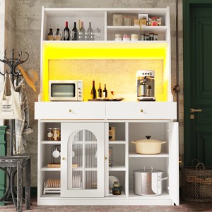 okwish Vitrinenschrank mit LED-Beleuchtung Variable Lichtfarben Esszimmer Weiß