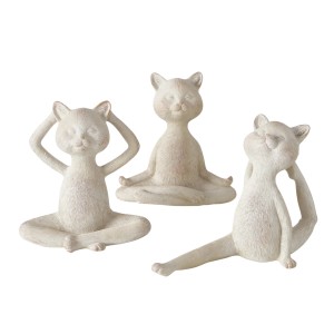 Boltze Home Deko-Figuren Yoga Katze, 3-fach sortiert, beige, 15cm. Yoga-Katzenfiguren aus Kunstharz.