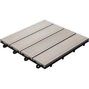 Graue Florco WPC Klickfliese (30x30 cm) aus Kunststoff/Holz, ideal für Terrasse & Balkon.