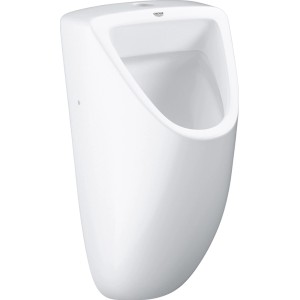 Weißes Grohe Urinal aus Keramik mit Zulauf von oben für das Bad.