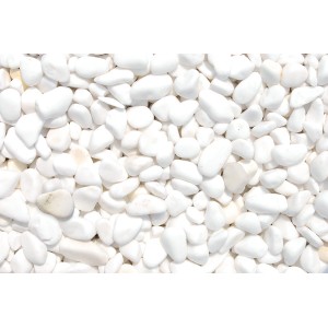 Weiße Marmor Zierkiesel (15-25mm) im PE-Sack. Ideal für Garten- und Landschaftsbau.