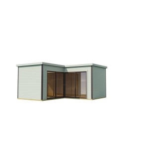 Lasita Maja Gartenhaus Domeo 6 in Gletschergrün, Holz-Gartenhaus mit Schiebetüren.