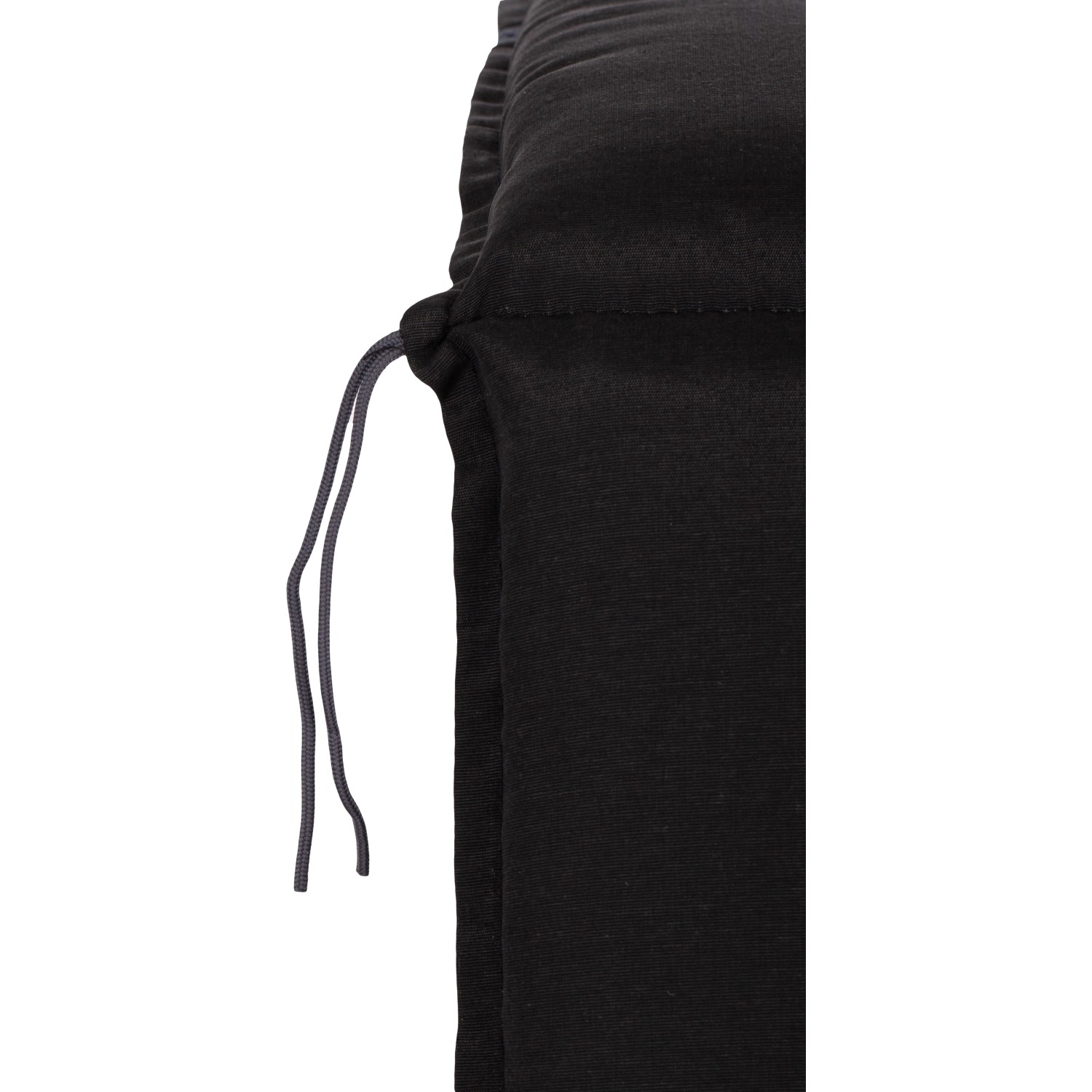 Schwarze Saumauflage Trabzon für Gartenliegen, Detailansicht mit Bindebändern.