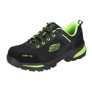 Skechers Strigax Gatlon Herren Sicherheitsschuhe S3L in Schwarz-Limette mit profilierter Sohle und Komposit-Zehenschutz.