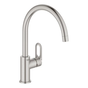 Grohe QuickFix Spültischarmatur Start Loop in Supersteel mit hohem, schwenkbarem Auslauf.
