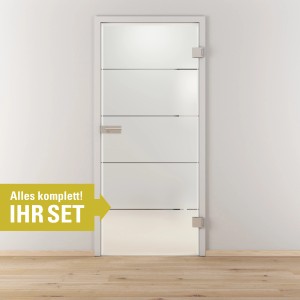 Novadoors Glastür-Set Nova 503, DIN R, satiniertes Glas mit Edelstahl-Optik, Komplettset