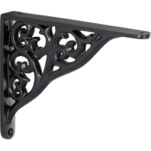 Schwarze, matte OBI Konsole Baroque mit verspielten Ornamenten für Regalböden.