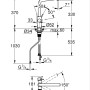 Technische Zeichnung: Grohe Blue Pure Minta Einhebelmischer, Armatur mit Maßen und Details.