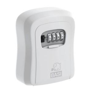 Weißer Basi Schlüsselsafe SSZ 200 aus Aluminium mit 4-stelligem Zahlenschloss. Witterungsbeständiger Tresor.