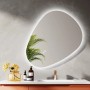 Asymmetrischer Emke LED Badspiegel 80x60 cm mit Hintergrundbeleuchtung, Anti-Beschlag und Touch-Steuerung für dimmbare Lichtfarben.