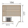 Grundriss der Weka Elementsauna Halmstad 2 mit Maßen und Türposition.