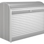 Biohort StoreMax 160 Gartenbox in Quarzgrau mit Rollladen und Zylinderschloss.