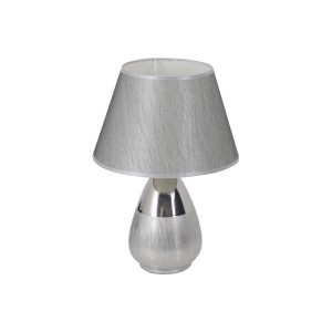 Näve Tischleuchte Grado, silberfarben, 44 cm hoch. Design-Tischlampe aus Metall mit Textilschirm.