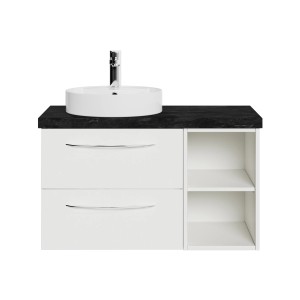 Pelipal Waschtischlösung-Set Serie 4035, Weiß Glanz/Schiefer, mit Aufsatzbecken, Unterschrank und Schubladen.