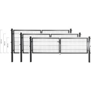 Anthrazitfarbenes Solid Doppeltor aus Stahl mit Doppelstabmatten-Füllung, 120x300 cm.