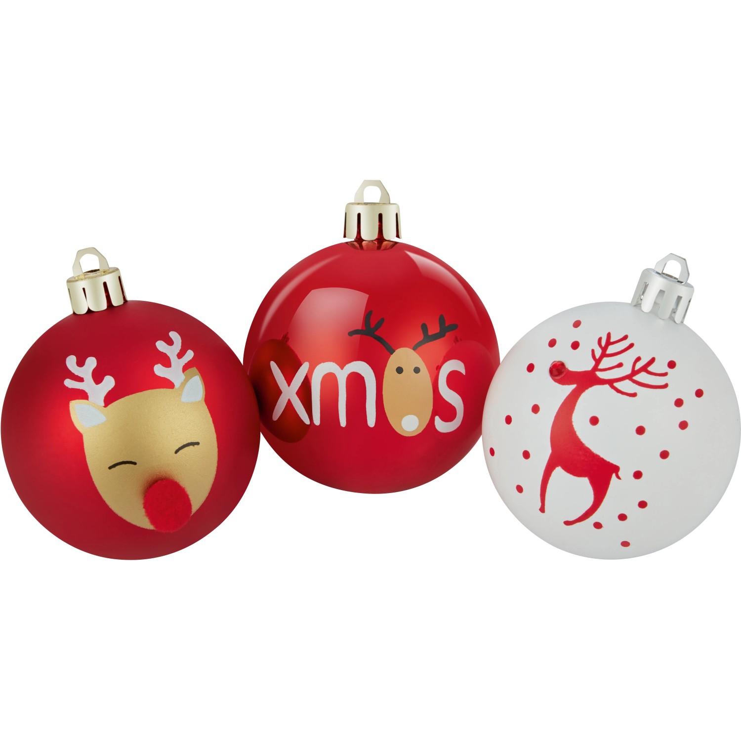 Weihnachtsbaumkugeln Ø 6 cm Kunststoff Rot Weiß Rentier 9-teilig kaufen bei OBI
