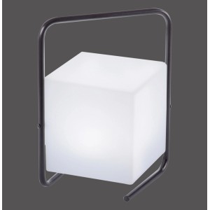 Schwarze LED-Outdoor-Tischleuchte Keno, 29 cm hoch, mit weißem Leuchtwürfel für stimmungsvolle Beleuchtung.