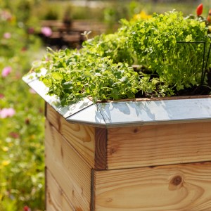 Bellissa Eckteil 4er-Set für Hochbeet-Schneckenblech, Stahl verzinkt, Detailansicht am Hochbeet.