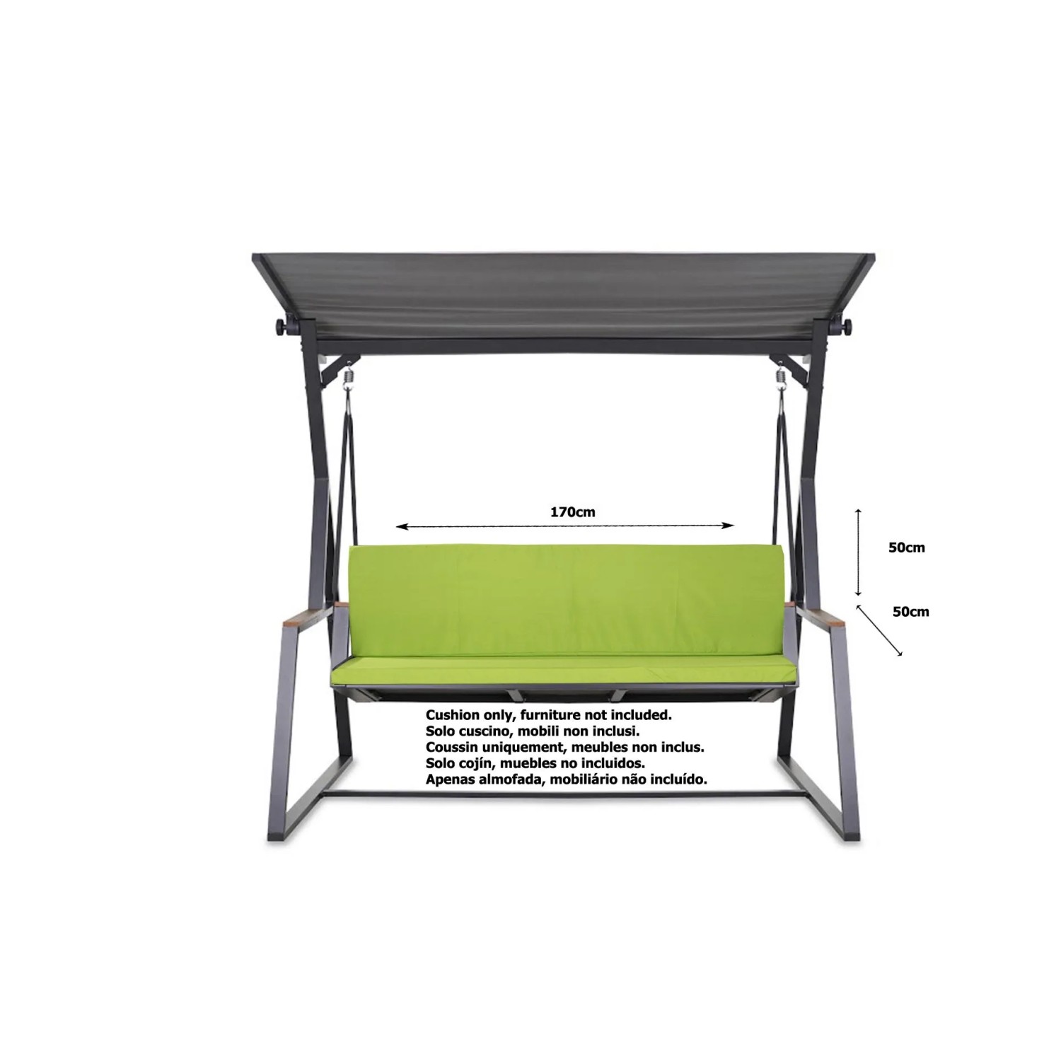Lemonfarbenes Polster (170x50x50cm) für 3-Sitzer Hollywoodschaukel mit abnehmbarem Bezug.