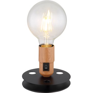 Globo Design-Tischlampe Johanna, schwarz matt mit Holzoptik, 1-flammig, ohne Leuchtmittel.