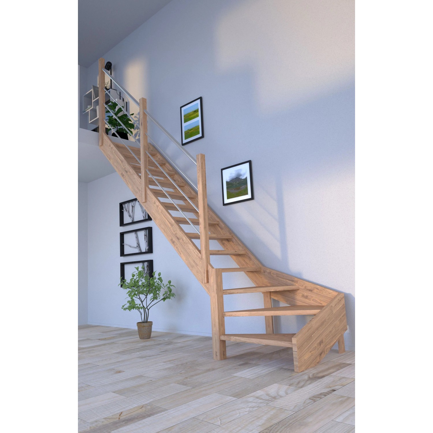 Treppe Mykonos Pro Eiche Gew. L 90 cm Holz-Edelstahl-Geländer FSC®_8