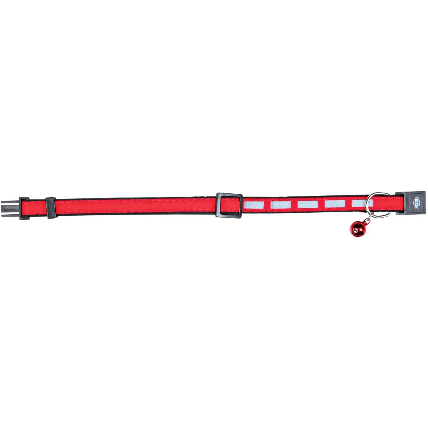 Rotes, reflektierendes Trixie Katzenhalsband mit Glöckchen und verstellbarem Verschluss.