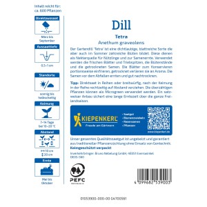 Kiepenkerl Dill Tetra Samenpackung mit Aussaat- und Erntehinweisen.