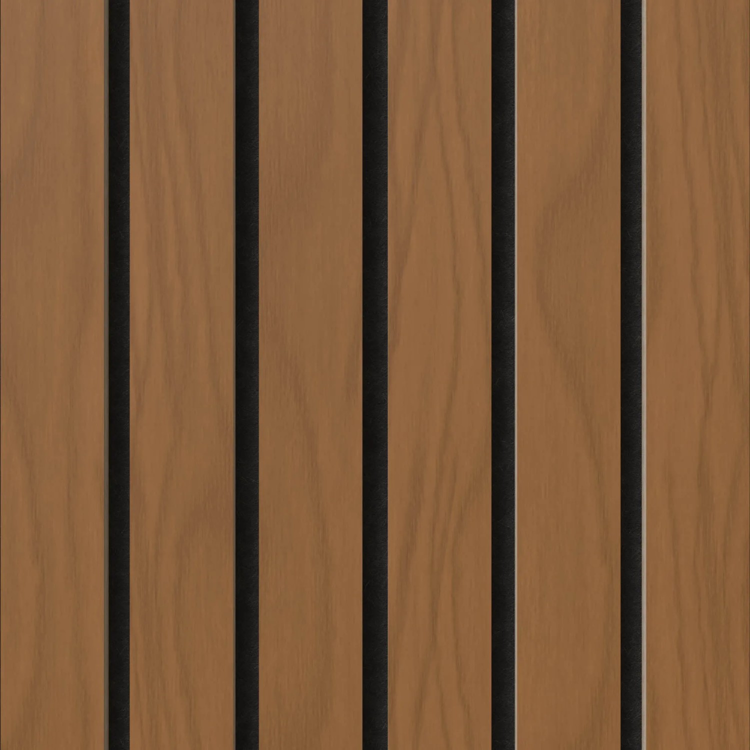 Akustikpaneel in Walnussoptik mit schwarzen Fugen, feuerhemmend, 60x240 cm.