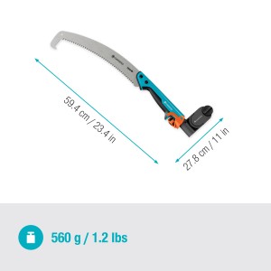 Gardena Säge mit Adapter für StarCut Pro L Baumschneider. Astsäge mit blau-orangem Griff und Adapter.