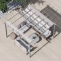 Weißer Pavillon Pergola Gazebo Florida mit Sonnensegel und Sitzgruppe im Garten.