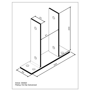 U-förmige Pfostenlasche zum Aufschrauben, 200x91x60 mm, für 90 mm Pfosten.