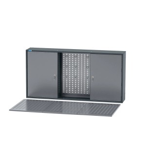 Küpper Hängeschrank-Set mit Lochwand, 120 cm, hellgrau und anthrazitgrau, für Werkstatt und Garage.