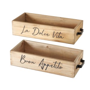 2er Set Boltze Cucina Aufbewahrungsboxen aus Holz mit Schriftzug, 10x20x43cm.