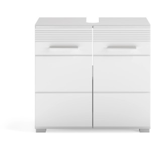 Waschbeckenunterschrank Linus, weiß, Hochglanz, 60 cm breit, mit zwei Türen.