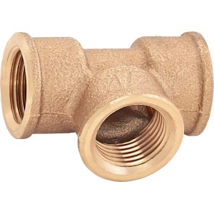 Gewinde-T-Stück aus Rotguss, 18,6 mm (Rp 1/2) für Heizung und Trinkwasserinstallation.