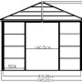 Technische Zeichnung: Sojag Aluminium Pavillon Castel 12 x 14 Bronze mit Maßangaben.