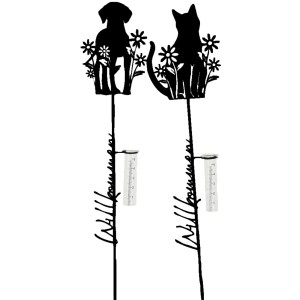 Boltze Regenmesser Petzi, Gartendeko mit Hunde- und Katzenmotiv, schwarz.
