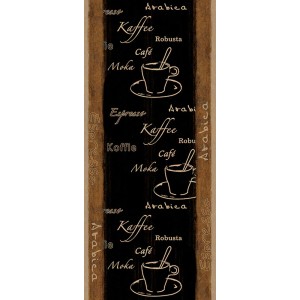 A.S. Creation Pop.up-Panel Kaffee Schwarz mit Kaffeetassen und Schriftzügen.