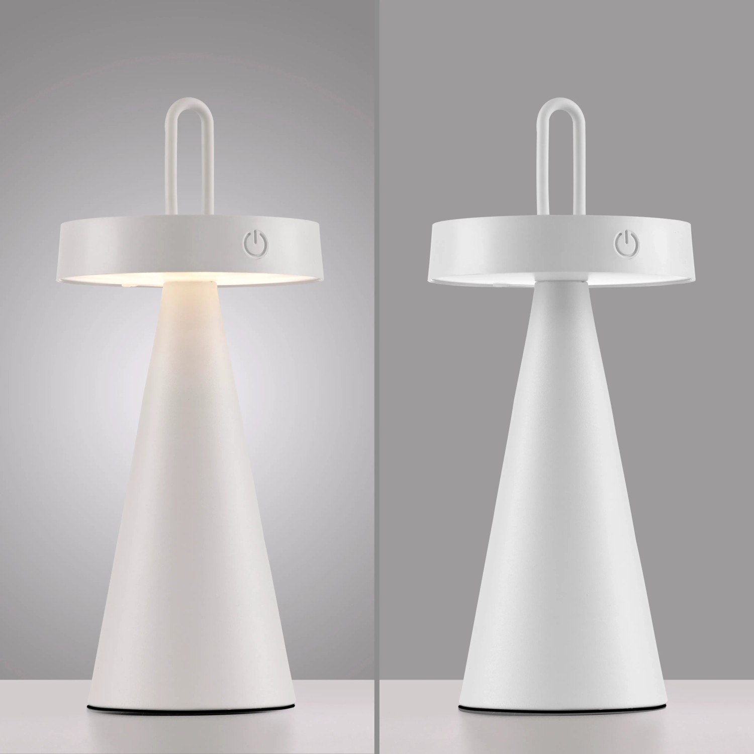 Weiße LED-Akku-Tischleuchte Alwa, dimmbar, für Innen & Außen. Dekoleuchte mit warmweißem Licht.