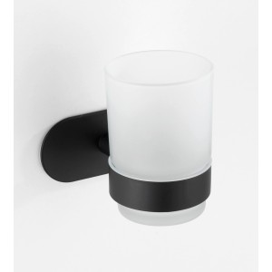 Wenko Zahnputzbecherhalter Uno Orea Black: Wandhalterung aus Edelstahl mit satiniertem Glasbecher.