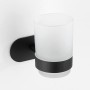 Wenko Zahnputzbecherhalter Uno Orea Black: Wandhalterung aus Edelstahl mit satiniertem Glasbecher.