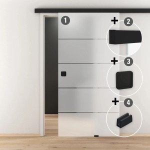 Glasschiebetür-Set Nova 503 Black mit Softeinzug und Griffmuschel, 190 cm