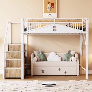 okwish Hochbett 140x200cm mit Sicherheitsgehäuse Leiter Spind Jugendzimmer Weiß ohne Matratze